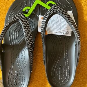 CROCS Black Rhinestone Flip Flops W9